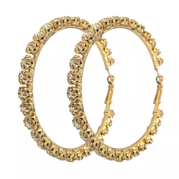 NEW 18K Yellow Gold Diamond Circle Hoop Earrings - Picture 4 of 5